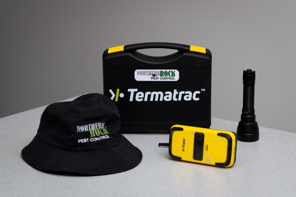 Northern Rock Pest Control equipment case, torch, tracker and hat