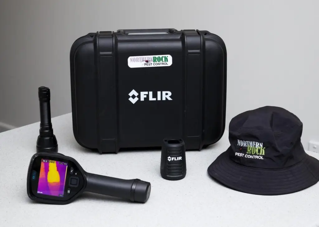 FLIR thermal imaging equipment with Northern Rock Pest Control branding